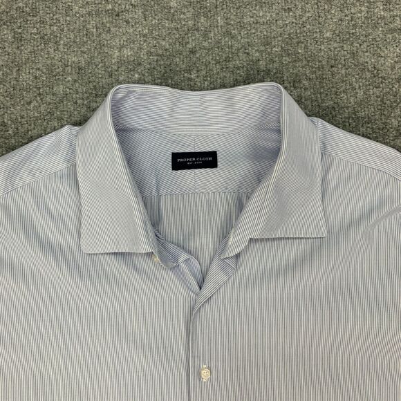 Proper Cloth Shirt Mens 5XL Big Man Blue Striped Cotton Long Sleeve Button Up - Picture 4 of 11